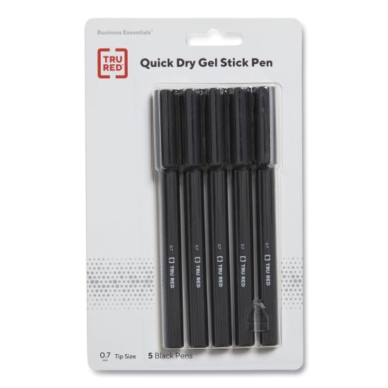 Quick Dry Gel Pen, Stick, Medium 0.7 mm, Black Ink, Black Barrel, 5/Pack1