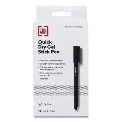 Quick Dry Gel Pen, Stick, Medium 0.7 mm, Black Ink, Black Barrel, Dozen1