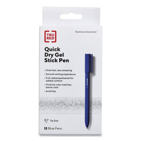 Quick Dry Gel Pen, Stick, Medium 0.7 mm, Blue Ink, Blue Barrel, Dozen1