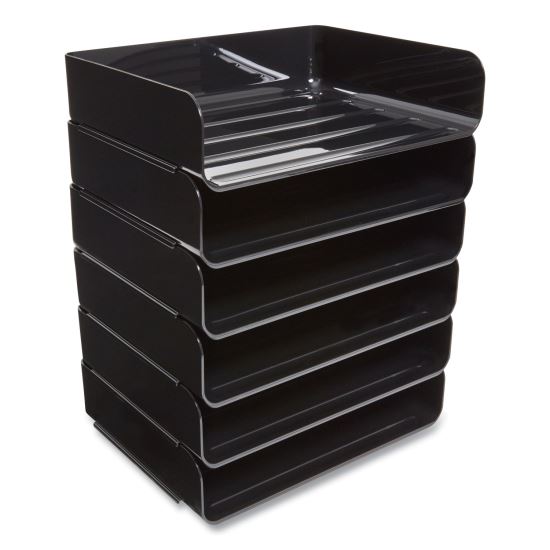 Side-Load Stackable Plastic Document Tray, 1 Section, Letter-Size, 12.63 x 9.72 x 3.01, Black, 6/Pack1