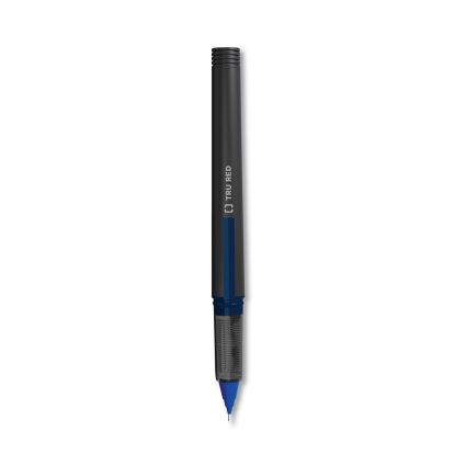 Roller Ball Pen, Stick, Fine 0.5 mm Needle Tip, Blue Ink, Black Barrel, Dozen1