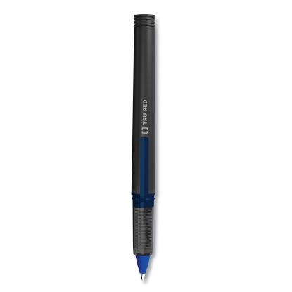 Roller Ball Pen, Stick, Fine 0.5 mm, Blue Ink, Black Barrel, Dozen1