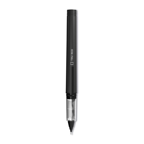 Roller Ball Pen, Stick, Fine 0.5 mm Needle Tip, Black Ink, Black Barrel, Dozen1