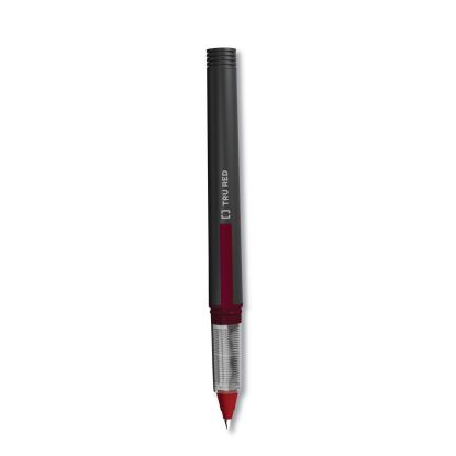 Roller Ball Pen, Stick, Fine 0.5 mm, Red Ink, Black Barrel, Dozen1