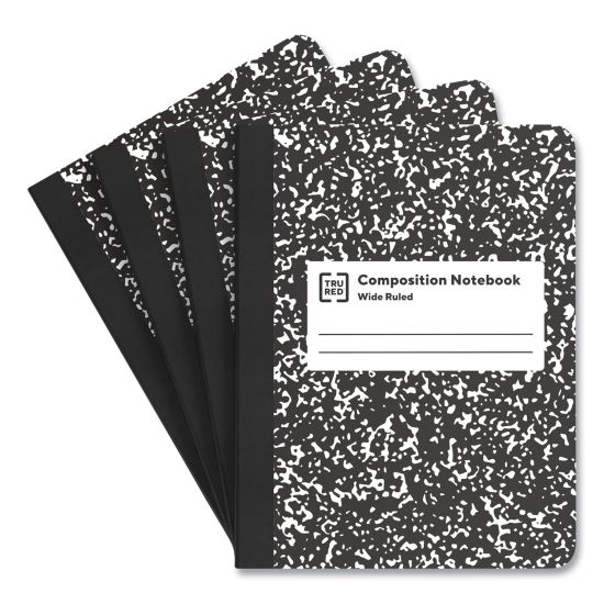 Composition Notebook, Wide/Legal Rule, Black Marble Cover, 9.75 x 7.5, 100 Sheets, 4/Pack1