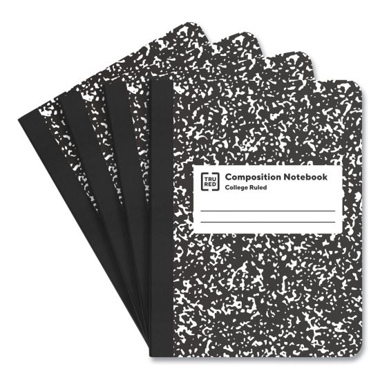 Composition Notebook, Medium/College Rule, Black Marble Cover, 9.75 x 7.5, 100 Sheets, 4/Pack1