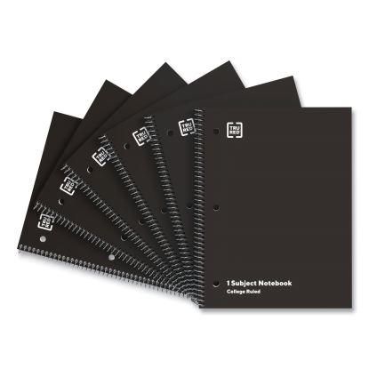 One-Subject Notebook, Medium/College Rule, Black Cover, 10.5 x 8, 70 Sheets, 6/Pack1