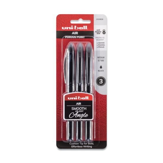 AIR Porous Gel Pen, Stick, Medium 0.7 mm, Black Ink, Black Barrel, 3/Pack1