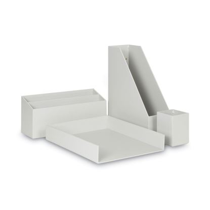 Four-Piece Desk Organization Kit, Magazine Holder/Paper Tray/Pencil Cup/Storage Bin, Chipboard, Gray1