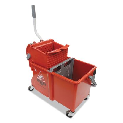 Side-Press Restroom Mop Dual Bucket Combo, 4 gal, Plastic, Red1