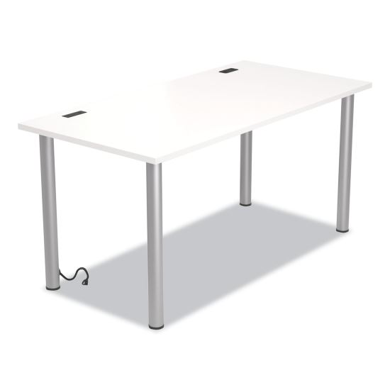 Essentials Writing Table-Desk with Integrated Power Management, 59.7" x 29.3" x 28.8", White/Aluminum1