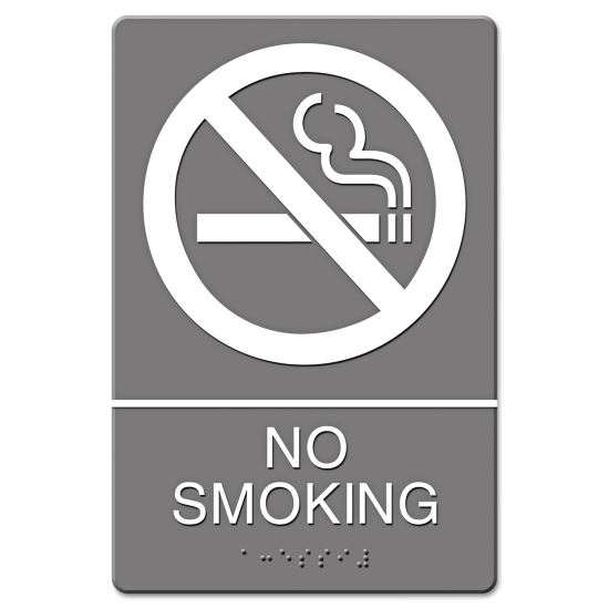 ADA Sign, No Smoking Symbol w/Tactile Graphic, Molded Plastic, 6 x 9, Gray1