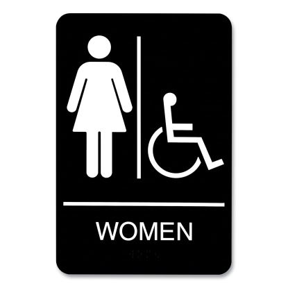 ADA Sign, Women/Wheelchair Accessible Tactile Symbol, Plastic, 6 x 9, Black/White1