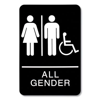 ADA Sign, All Gender/Wheelchair Accessible Tactile Symbol, Plastic, 6 x 9, Black/White1