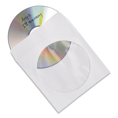 CD/DVD Sleeves, 1 Disc Capacity, Clear/White, 100/Box1