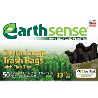Large Trash Bags, 33 gal, 0.75 mil, 32.5" x 40", Black, 50/Box1