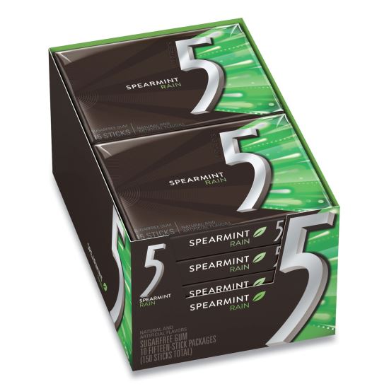 5 Gum, Spearmint Rain, 15 Sticks/Pack, 10 Packs/Box1