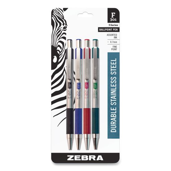 F-301 Ballpoint Pen, Retractable, Fine 0.7 mm, Assorted Ink and Barrel Colors, 4/Pack1