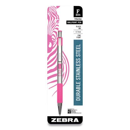 F-301 Ballpoint Pen, Retractable, Fine 0.7 mm, Black Ink, Stainless Steel/Pink Barrel1