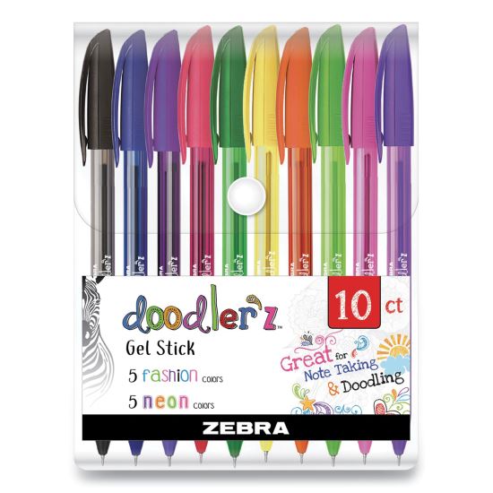 Doodler'z Gel Pen, Stick, Bold 1 mm, Assorted Fashion/Neon Ink and Barrel Colors, 10/Pack1