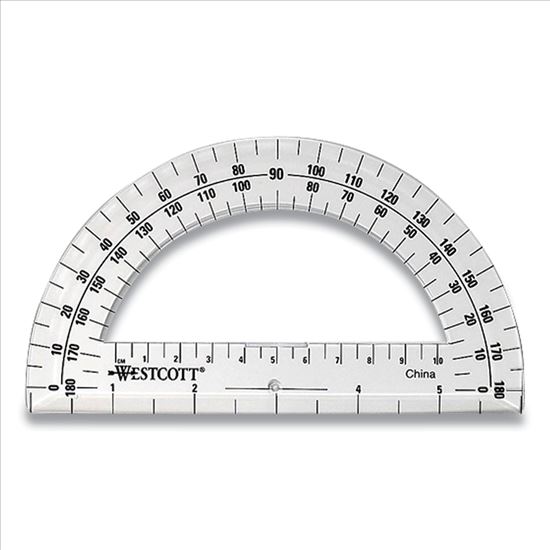 180 Degree Protractor, Plastic, 6" Ruler Edge/180 Degree, Clear1