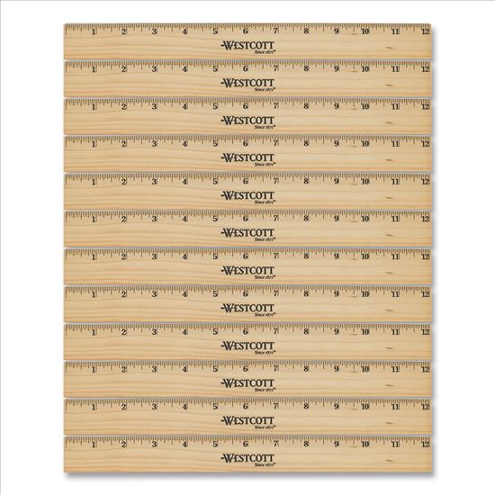 Beveled Wood Ruler, Standard, 12" Long, Natural Hardwood, 12/Pack1