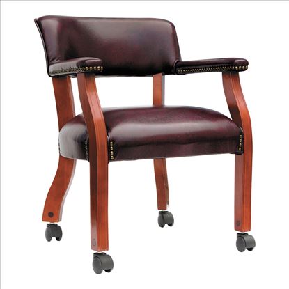 Alera Traditional Series Guest Arm Chair with Casters, 23.22" x 24.4" x 29.52", Oxblood Burgundy Seat/Back, Mahogany Base1