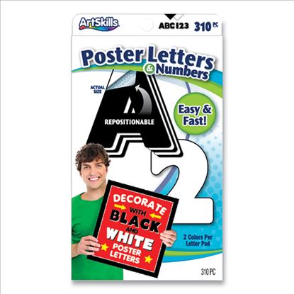 Black and White Poster Letters and Numbers, 10" h, 310/Pack1