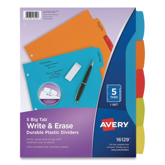Big Tab Write and Erase Durable Plastic Dividers, 5-Tab, Letter, Assorted, 1 Set1