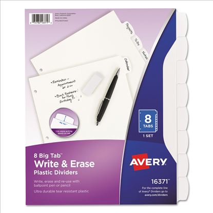 Write and Erase Big Tab Durable Plastic Dividers, 3-Hole Punched, 8-Tab, 11 x 8.5, White1