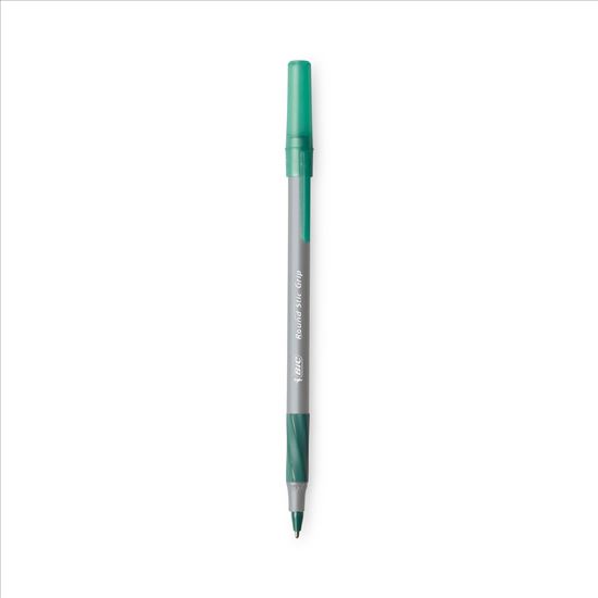 Round Stic Grip Xtra Comfort Ballpoint Pen, Easy-Glide, Stick, Medium 1.2 mm, Green Ink, Gray/Green Barrel, Dozen1