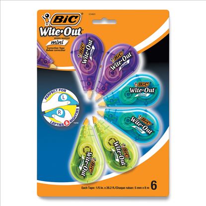 Wite-Out Brand Mini Correction Tape, Non-Refillable, Blue/Purple/Yellow Applicators, 0.2" x 314.4", 6/Pack1