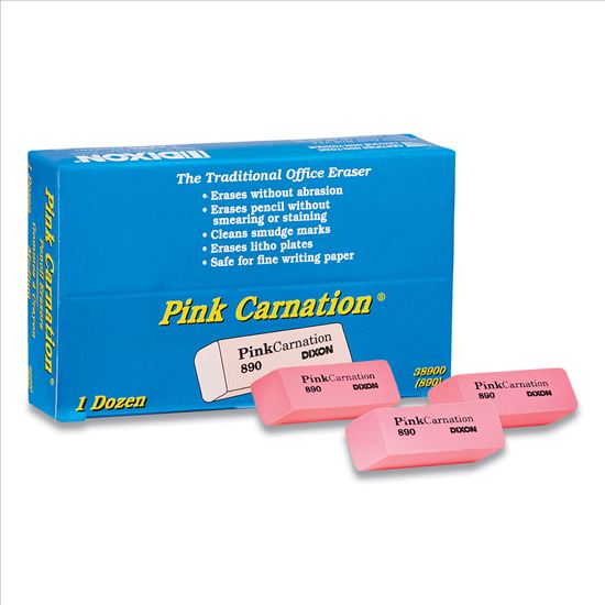 Pink Carnation Erasers, For Pencil Marks, Rectangular Block, Medium, Pink, Dozen1