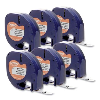 LetraTag Paper Label Tape Cassettes, 0.5" x 13 ft, White, 6/Box1