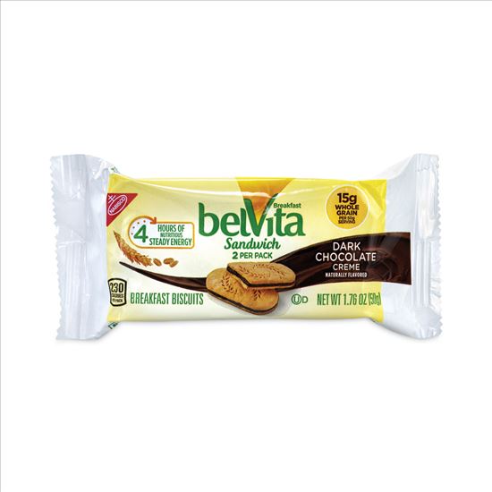 belVita Breakfast Biscuits, Dark Chocolate Creme Breakfast Sandwich, 1.76 oz Pack, 25 Pks/Box, Delivered in 1-4 Business Days1