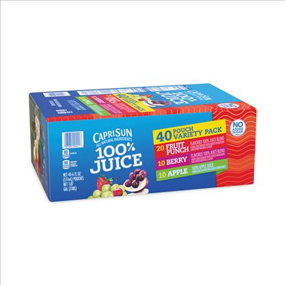 100% Juice Pouches Variety Pack, 6 oz, 40 Pouches/Pack, Delivered in 1-4 Business Days1