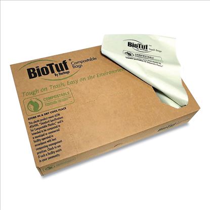 Biotuf Compostable Can Liners, 30 to 33 gal, 0.9 mil, 33" x 39", Light Green, 25/Roll, 8 Rolls/Carton1