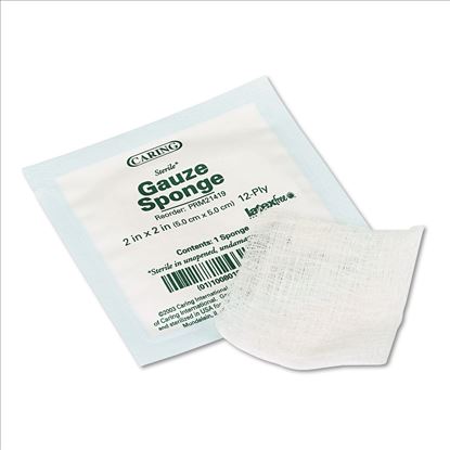 Caring Woven Gauze Sponges, Sterile, 12-Ply, 2 x 2, 2,400/Carton1