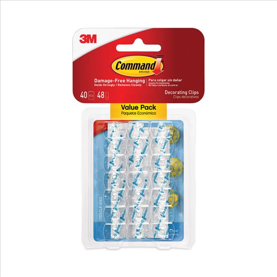 Clear Hooks and Strips, Plastic, Decorating Clips, 40 Clips and 48 Strips/Pack1