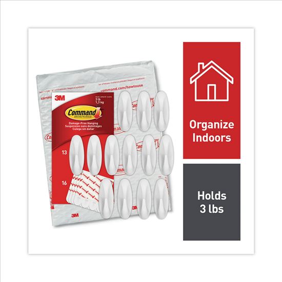 Designer Hooks, Medium, Plastic, 3 lb Capacity, White, 13 Hooks and 16 Strips/Pack1