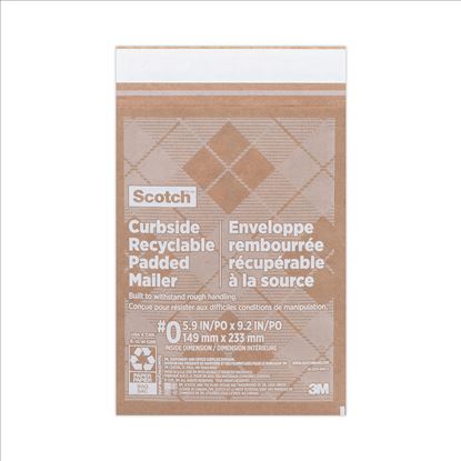 Curbside Recyclable Padded Mailer, #0, Bubble Cushion, Self-Adhesive Closure, 7 x 11.25, Natural Kraft, 100/Carton1