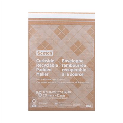 Curbside Recyclable Padded Mailer, #6, Bubble Cushion, Self-Adhesive Closure, 13.75 x 20, Natural Kraft, 50/Carton1