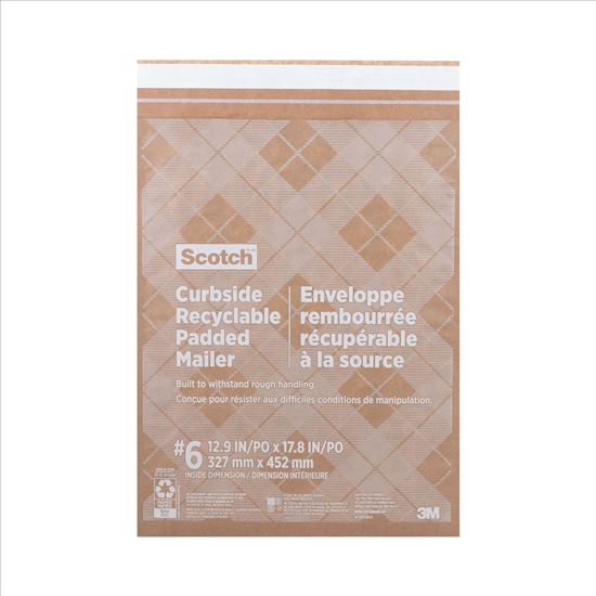 Curbside Recyclable Padded Mailer, #6, Bubble Cushion, Self-Adhesive Closure, 13.75 x 20, Natural Kraft, 50/Carton1