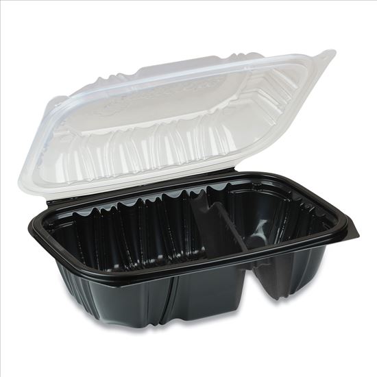 EarthChoice Dual Color Hinged-Lid Takeout Container,  2-Compartment, 20 oz, 9 x 6 x 3, Black/Clear, 140/Carton1