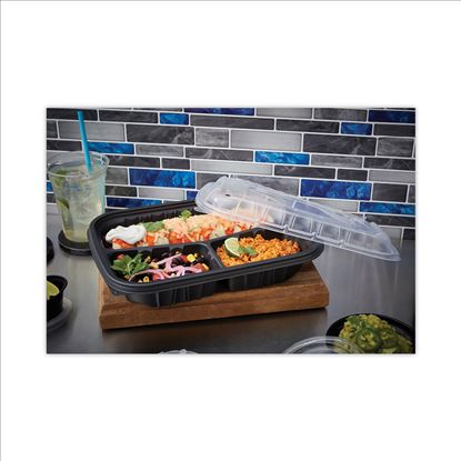 EarthChoice Entree2Go Takeout Container, 3-Compartment, 48 oz, 11.75 x 8.75 x 2.13, Black, 200/Carton1