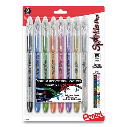 Sparkle Pop Metallic Gel Pen, Stick, Bold 1 mm, Assorted Ink Colors, Clear Barrel, 8/Pack1