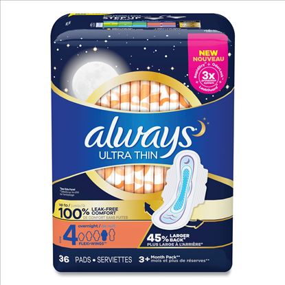 Ultra Thin Overnight Pads with Wings, 36/Pack, 6 Packs/Carton1
