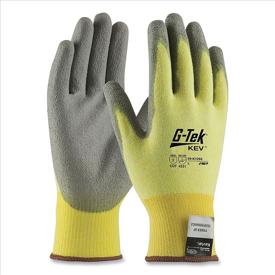 G-Tek KEV Cut-Resistant Seamless-Knit Gloves, Large (Size 9), Yellow/Gray, 12 Pairs1