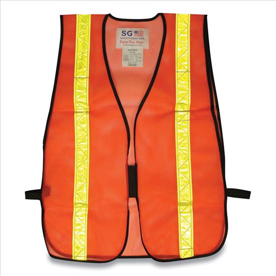 Hook and Loop Safety Vest, One Size Fits Most, Hi-Viz Orange with Yellow Prismatic Tape1