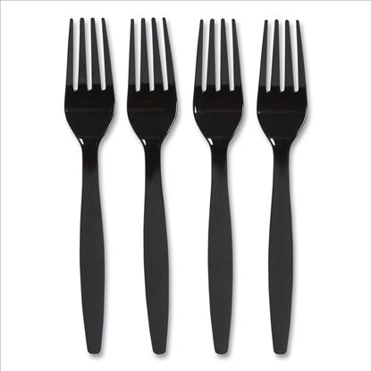 Heavyweight Plastic Cutlery, Fork, Black, 100/Pack1